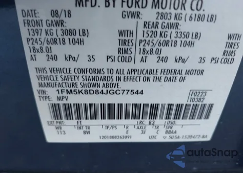 2018 Ford Explorer Xlt z USA, uszkodzony, nr VIN 1FM5K8D84JGC77544